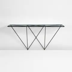 Giovanni Ferrabini, Rare console table, circa 1957, Painted iron, brass, glass