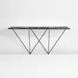 Giovanni Ferrabini, Rare console table, circa 1957, Painted iron, brass, glass