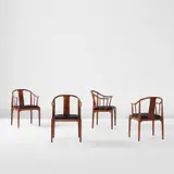 Hans J. Wegner, Set of four "China" armchairs, model no. 4283, designed 1944, produced 1969-1970, Brazilian rosewood, vinyl upholstery