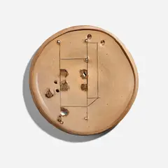 Plate by Peter Voulkos, 1978, Glazed stoneware, porcelain pass-throughs, slip, sold Dec 2023