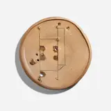 Plate by Peter Voulkos, 1978, Glazed stoneware, porcelain pass-throughs, slip, sold Dec 2023