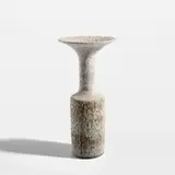 Lucie Rie, Cylindrical vase with flaring lip, circa 1985, Stoneware, blue and black pitted glazes