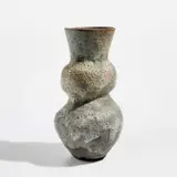 Composite vase by Lucie Rie, circa 1985, Stoneware, blue and white pitted glazes, offered Dec 2023