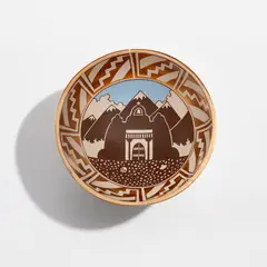 Diego Romero, "Untitled Landscape" bowl, 2003, Painted and gold leaf-applied earthenware