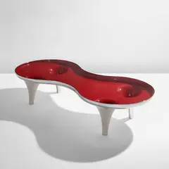 Marc Newson, "Orgone Chop Top" coffee table, designed 1990, produced 2004, Polished aluminum, painted aluminum, glass