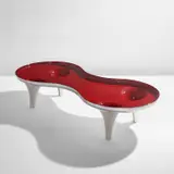 Marc Newson, "Orgone Chop Top" coffee table, designed 1990, produced 2004, Polished aluminum, painted aluminum, glass