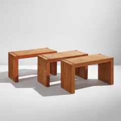 Stackable shelves, from the "Easy Edges" series by Frank Gehry, circa 1972, Corrugated cardboard, Masonite, sold Feb 2022