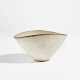 Lucie Rie, Oval bowl, circa 1978, Stoneware, mixed glazes and a dark manganese rim