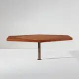 Luigi Zuccoli, Unique floor-mounted extendable dining table, designed for the "San Fermo" building, Como, circa 1954, Birch-veneered plywood, birch, walnut-veneered plywood, walnut, patinated metal, brass