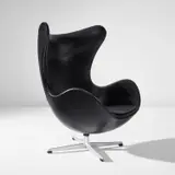 Arne Jacobsen, "Egg" armchair, designed 1958, manufactured 1963, Leather upholstery, aluminum, painted aluminum, plastic