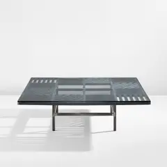 Sol LeWitt and Stephen Schermeyer, Unique "Series I/Table 2" coffee table, circa 1991, Patinated steel, glass