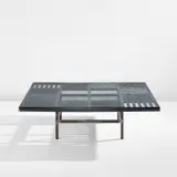Sol LeWitt and Stephen Schermeyer, Unique "Series I/Table 2" coffee table, circa 1991, Patinated steel, glass