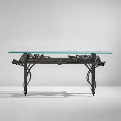 Albert Paley, Console table, 1989, Patinated steel, glass
