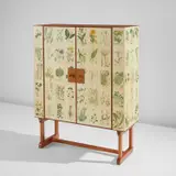 Josef Frank, "Flora" cabinet, model no. 852, designed 1937, executed 1940s, Honduran mahogany-veneered wood, Honduran mahogany, printed paper