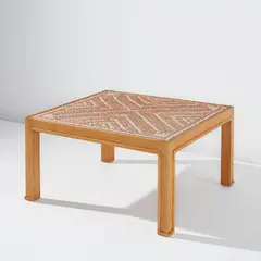 Jacques Adnet and Jacques Lenoble, Coffee table, circa 1945, Oak, glazed ceramic tiles