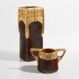 Gustav Gurschner, Two vases, circa 1900, Gilt and patinated bronze