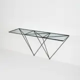 Giovanni Ferrabini, Rare console table, circa 1957, Painted iron, brass, glass