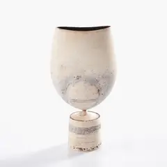 Hans Coper, "Cycladic" pot, circa 1972, Stoneware, layered porcelain slips and engobes over a textured and incised body, the interior with a manganese glaze