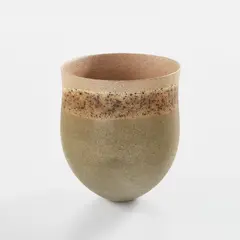 Jennifer Lee, "Slate-olive, speckled and coral rim" vessel, 1993, Stoneware, oxides