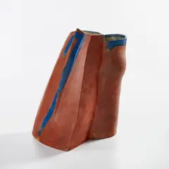 "Red Apron Pot" by Alison Britton, 1995, Hand-built earthenware, painted slips and pigments, clear matte glaze, sold Jun 2022