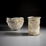 Rudolf Staffel, Two "Light Gatherers", circa 1985, Unglazed porcelain, handbuilt from overlapping elements