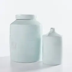 Edmund de Waal, Lidded jar and vessel, circa 1996, Porcelain, celadon glaze