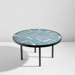 Coffee table by Roger Capron, 1960s, Glazed ceramic tiles, painted steel, offered Jul 2022