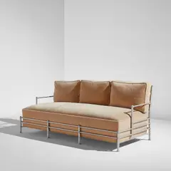 Sofa by Warren McArthur, 1930s, Aluminum, fabric upholstery, sold Jul 2022