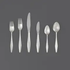 Gio Ponti, “Diamond” flatware service for 12, circa 1958, Sterling silver, stainless steel