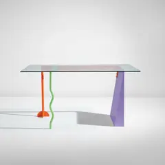 Peter Shire, "Peninsula" table, circa 1982, Painted metal, painted wood, glass