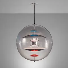 "VP-Globe" ceiling light by Verner Panton, circa 1969, Acrylic, partially-painted and chromium-plated aluminum, sold Jul 2022