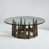 "Stalagmite" coffee table, model no. PE-128 by Paul Evans, 1969, Bronzed resin over steel, glass, sold Jul 2022