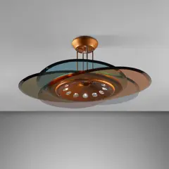 Ceiling light by Max Ingrand, circa 1953, Glass, brass, sold Dec 2022