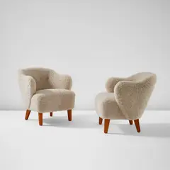Flemming Lassen, Pair of armchairs, circa 1940, Birch, wool upholstery