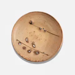 Plate by Peter Voulkos, 1973, Glazed stoneware with porcelain pass-throughs, sold Dec 2022