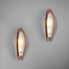 Pair of wall lights by Fontana Arte, circa 1958, Glass, brass, sold Dec 2022