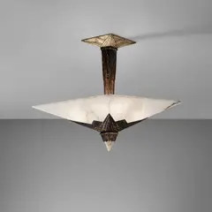 Ceiling light by Albert Cheuret, circa 1925, Silver-plated bronze, alabaster, sold Dec 2022