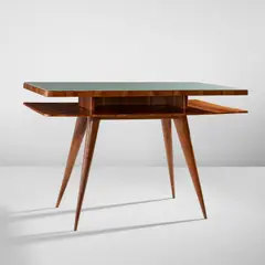 Gio Ponti, Table, circa 1931, Walnut, walnut-veneered wood, glass