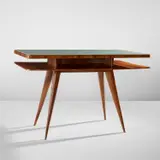 Gio Ponti, Table, circa 1931, Walnut, walnut-veneered wood, glass