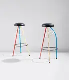 Javier Mariscal, Pair of "Duplex" stools, designed 1980, manufactured 1983-2003, Painted steel, vinyl upholstery, rubber