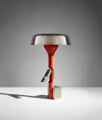 Adjustable table lamp by Angelo Lelii, circa 1962, Steel, painted aluminum, chromium-plated brass, sold Feb 2021