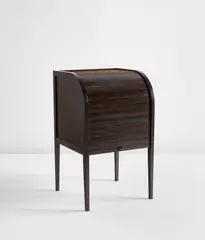 Norman Kelley, "Young Americans" roll-top armchair, 2018, Walnut, linen tweed upholstery