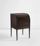 Norman Kelley, "Young Americans" roll-top armchair, 2018, Walnut, linen tweed upholstery