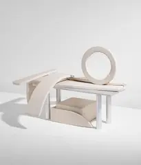 Andy and Dave, Unique "Where is this?" bench, 2018, Vinyl upholstery, aluminum