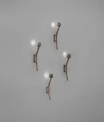 Kim Moltzer, Set of four "Bamboo" wall lights, circa 2005, Bronze, painted metal, glass