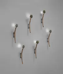 Kim Moltzer, Set of six "Bamboo" wall lights, circa 2005, Bronze, painted metal, glass