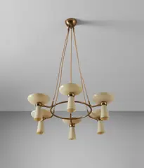 Ceiling light by Stilnovo, circa 1952, Glass, brass, sold Feb 2021