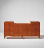 Office cabinet by Gio Ponti, circa 1954, Walnut, walnut-veneered wood, brass, sold Jun 2021