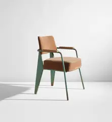 Jean Prouvé, "Direction" armchair, model no. 352, circa 1951, Painted steel, oak, fabric upholstery