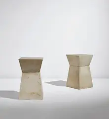 Pair of tables by Scott Burton, designed 1980, fabricated 1981, Cast concrete, sold Jun 2021